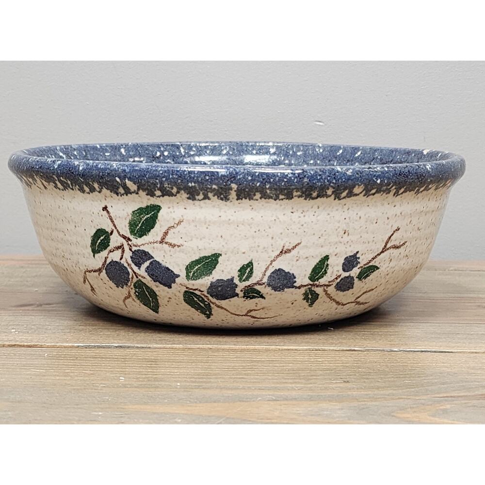 Studio Pottery Stoneware Bowl With Floral Pattern Cottagecore Signed 8.5"